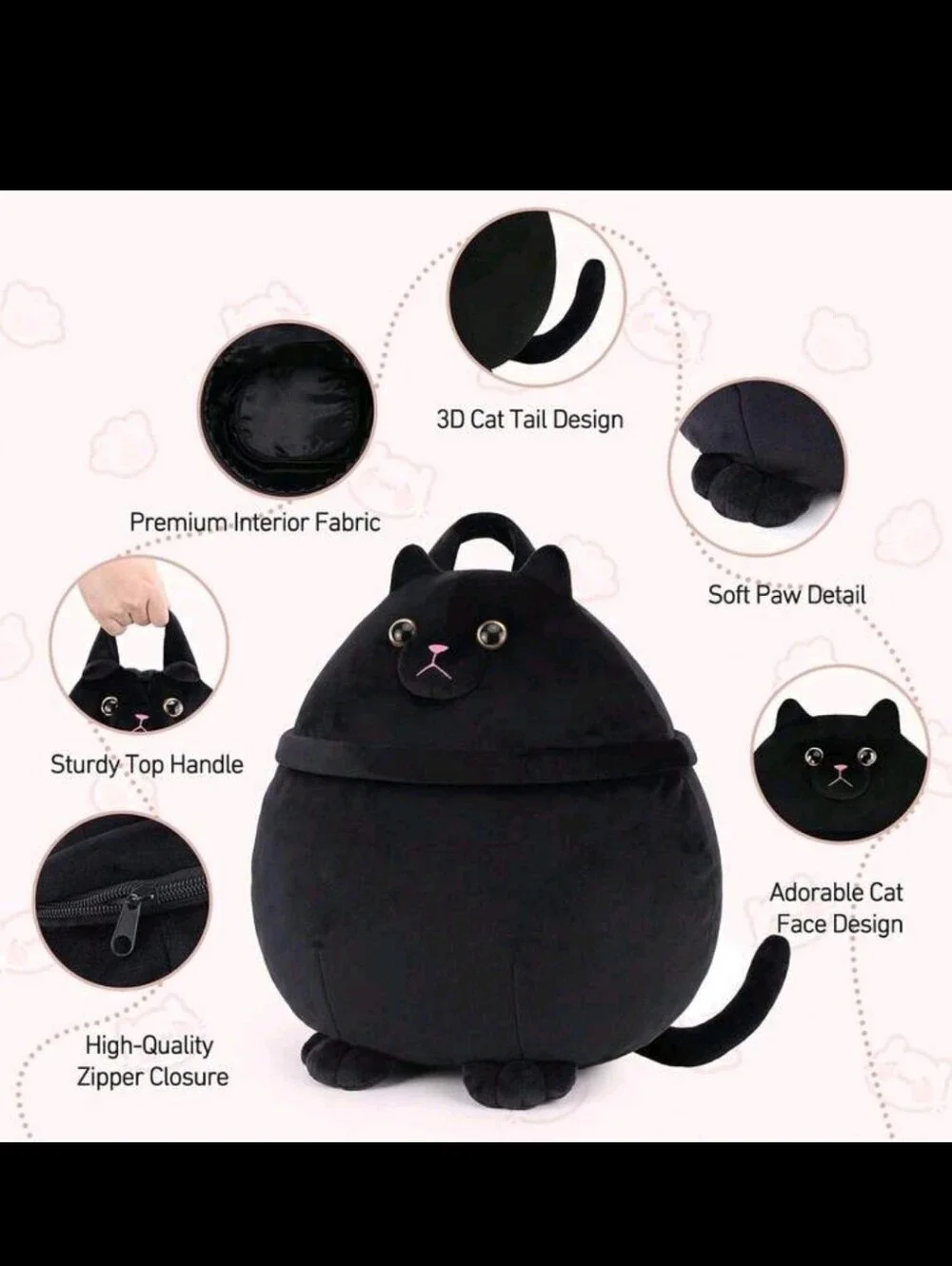 Black Cat Plush Makeup Organizer Bag
